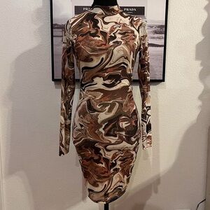 Chic Marble Pattern Long Sleeve Dress